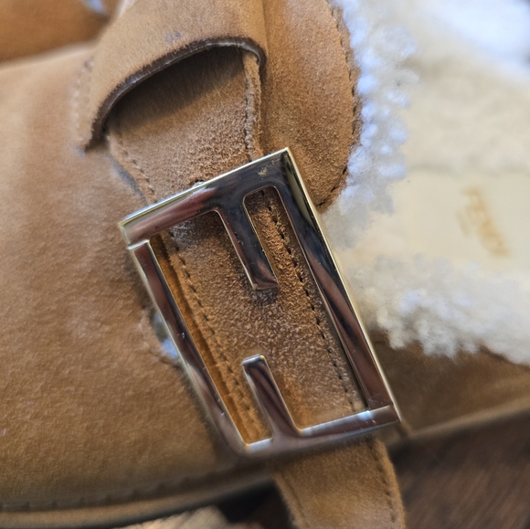 FENDI Feel FF Shearling  Buckled Sabots Mules Slides Flat Clog Sandals - Picture 8 of 8